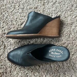 Kork-Ease Black Leather Wedge Loafers